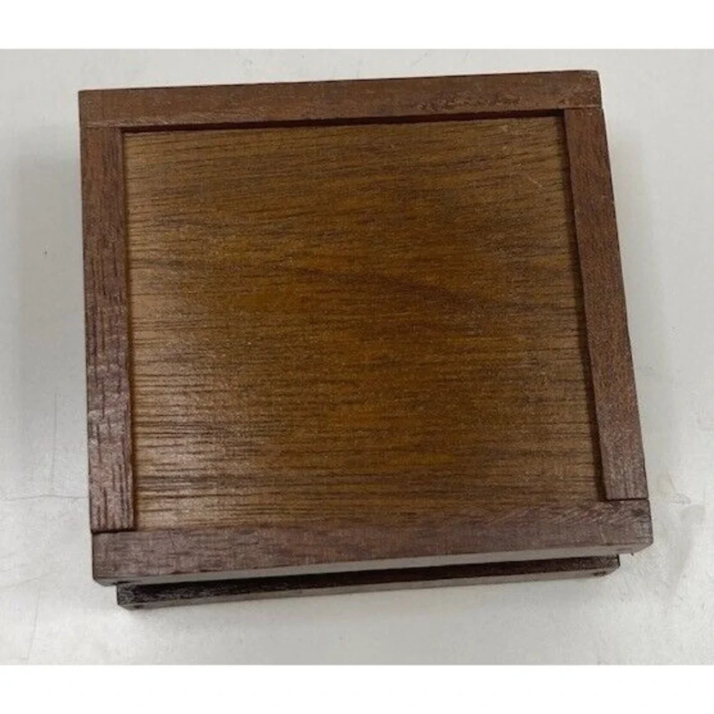 Vintage MCM Wood and Rope Round Coaster with Caddy Set of‎ 4 Boho 70s
